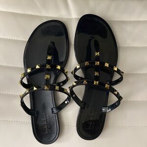Nicole Miller New York Black and Gold studded sandals